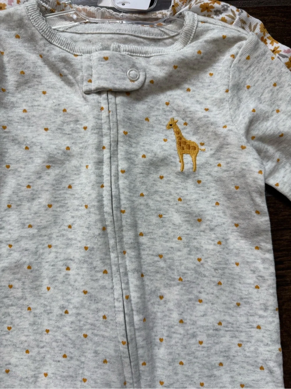 Carter's Mustard Floral Footed One-Piece Set with matching bibs